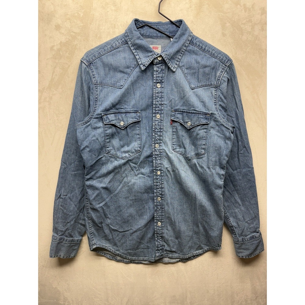 Levi's Western Denim Shirt Mens Small Light Blue Pearl Snap Button Long Sleeve